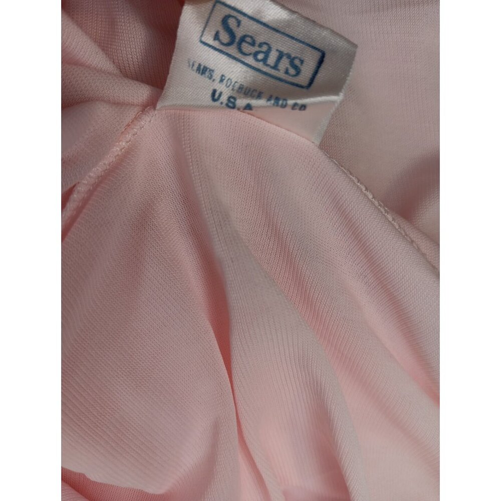 Vtg Sears Womens M 42-44 Pink Sheer Long Nightgown Nylon Lace Front 3/4 Sleeve - Picture 6 of 7
